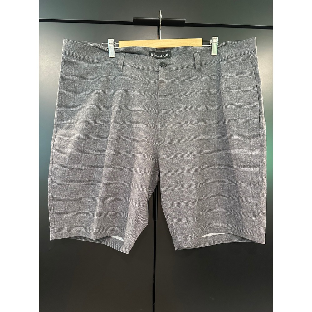 Travis Mathew Mens Grey Glen Plaid Golf Shorts Size 42 Stretch Performance